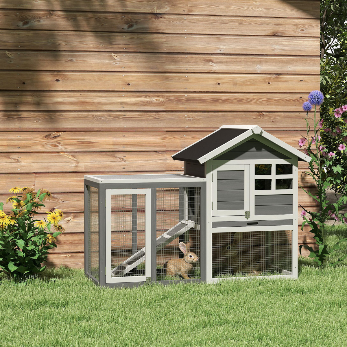 cortex-london-windsor-122cm-wooden-rabbit-hutch-run-tray-ladder-pawhut