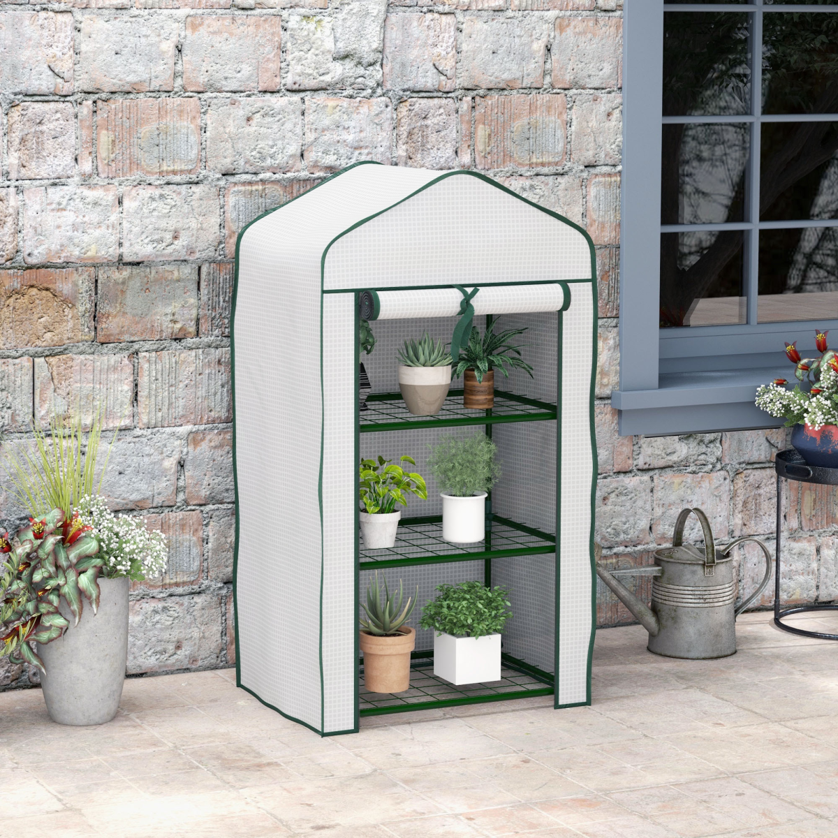 cortex-london-kensington-mini-greenhouse-white-roll-up-door-three-wire-shelves