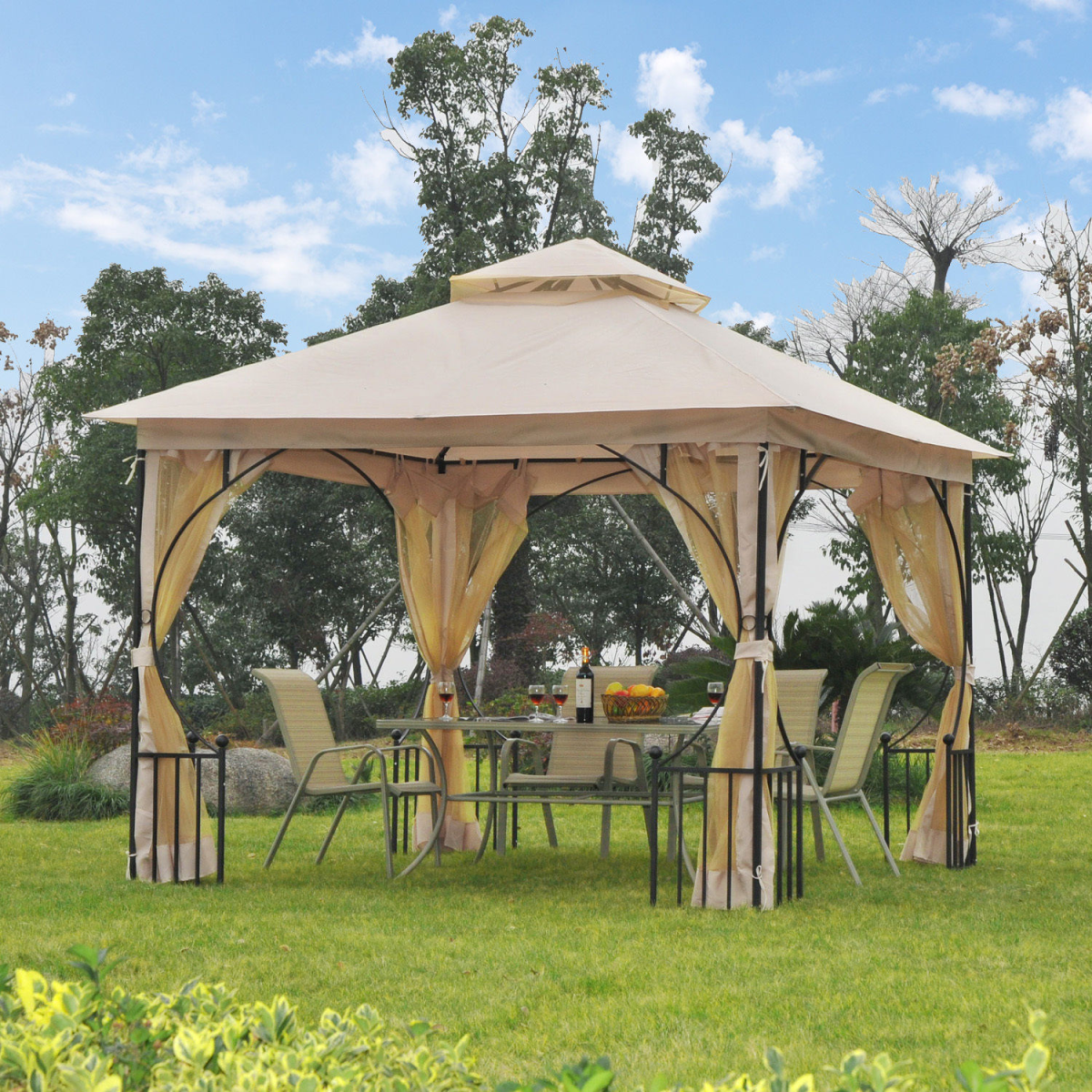 cortex-london-windsor-beige-waterproof-metal-gazebo-with-sides-3m-x-3m
