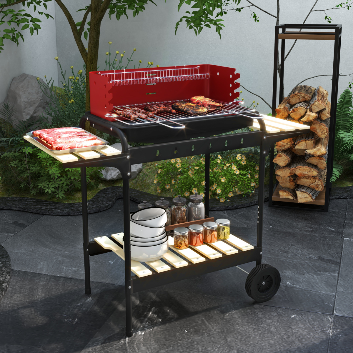 cortex-london-windsor-charcoal-barbecue-grill-trolley-five-level-red-black
