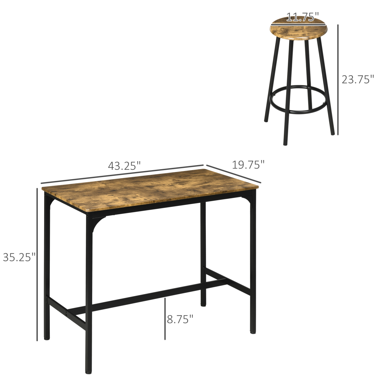 cortex-london-york-rustic-brown-black-mdf-metal-pub-table-and-four-stools