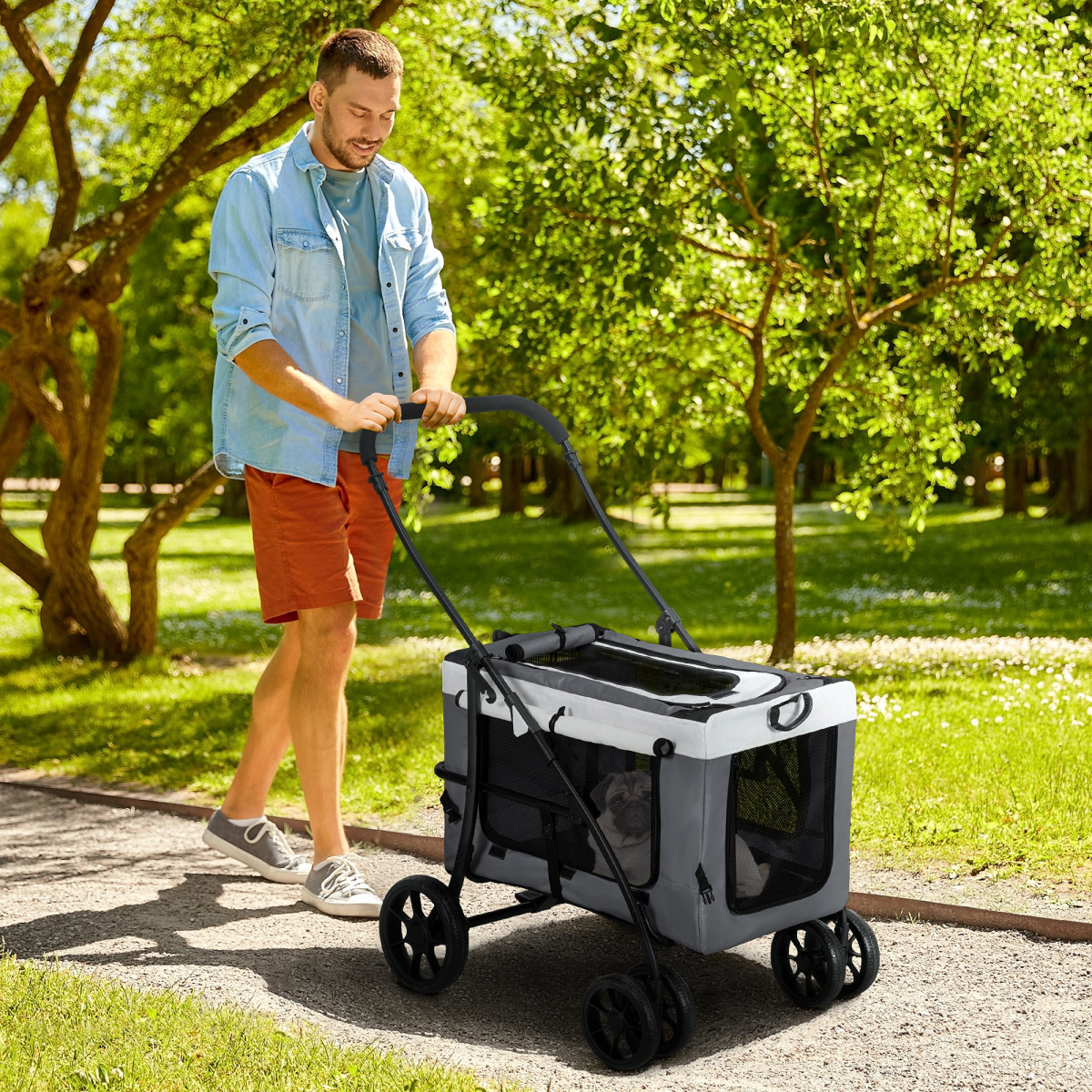 cortex-london-windsor-pawhut-foldable-pet-stroller-carrier-grey