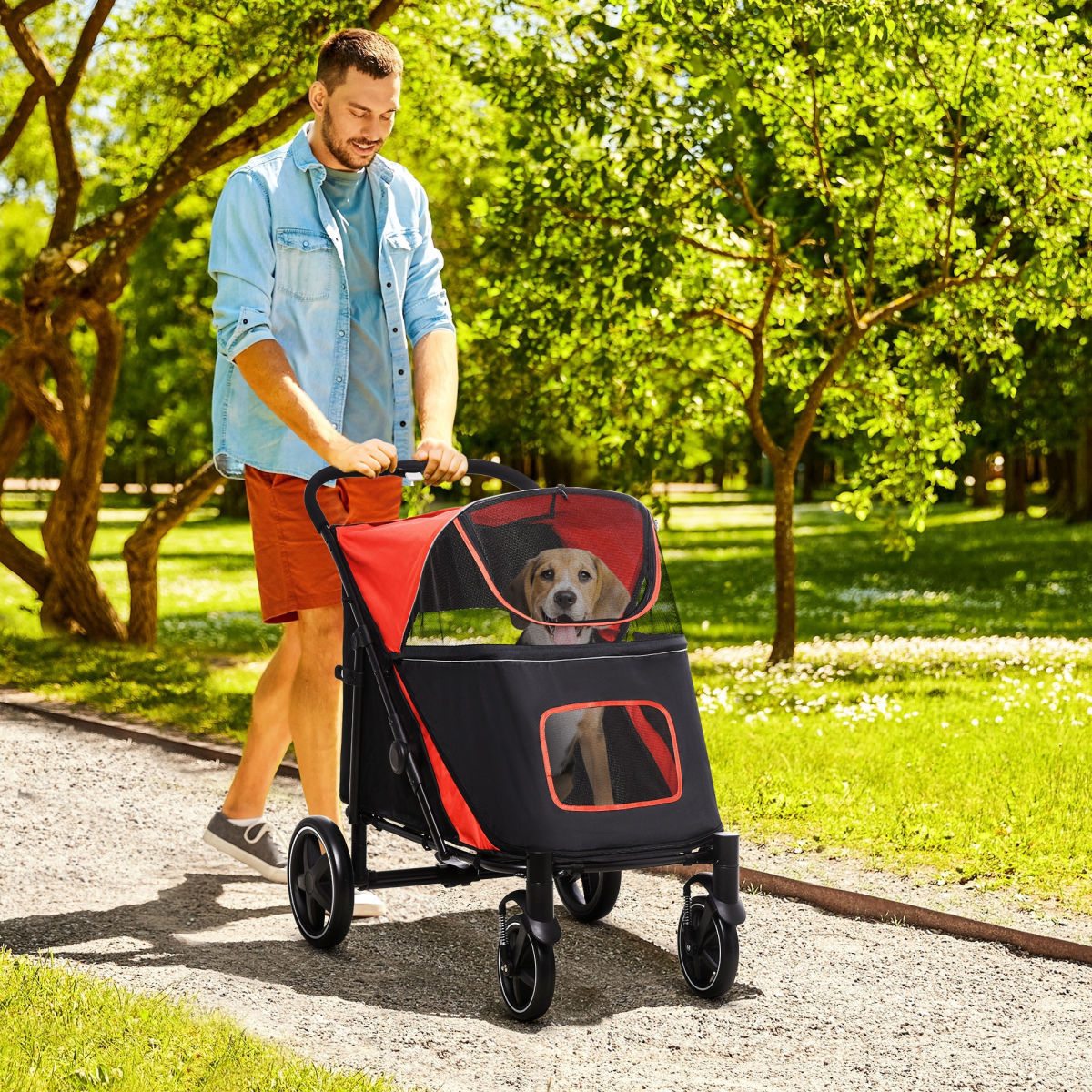 cortex-london-windsor-foldable-dog-stroller-carriage-red