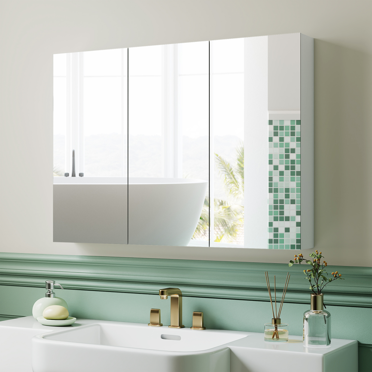 HOMCOM Bathroom Mirror Cabinet with 4 Adjustable Shelves, White