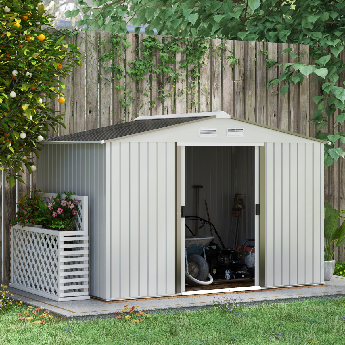 cortex-london-windsor-silver-galvanised-steel-garden-storage-shed-sliding-door