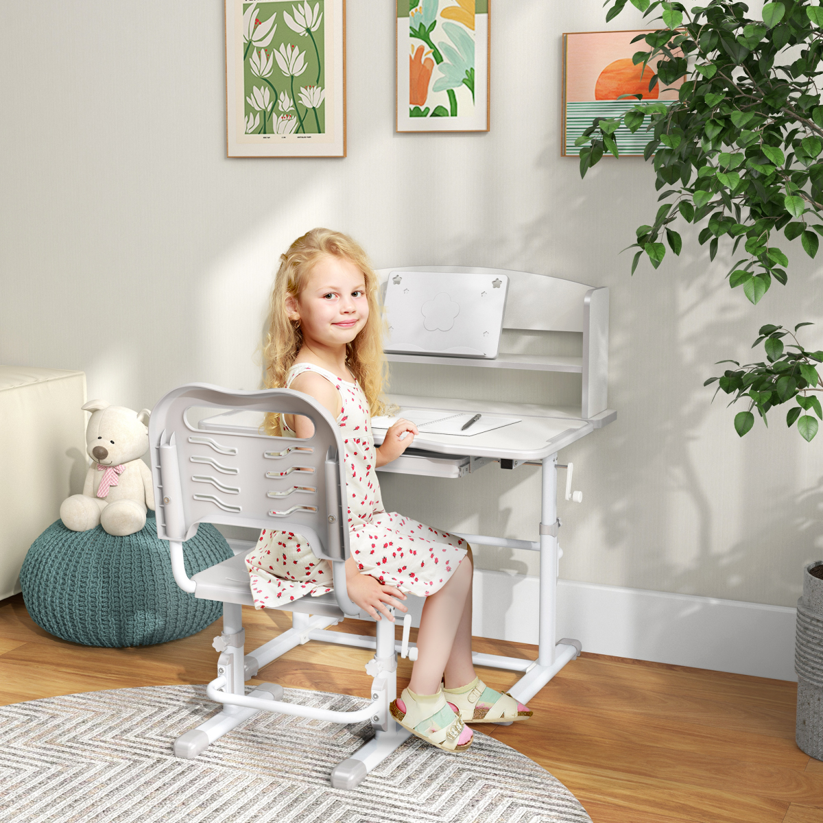 cortex-london-windsor-adjustable-kids-desk-chair-set-with-drawer-bookshelf-grey