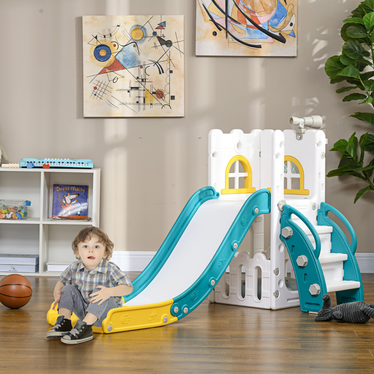 cortex-london-windsor-4-in-1-toddler-slide-hoop-telescope-climber-yellow
