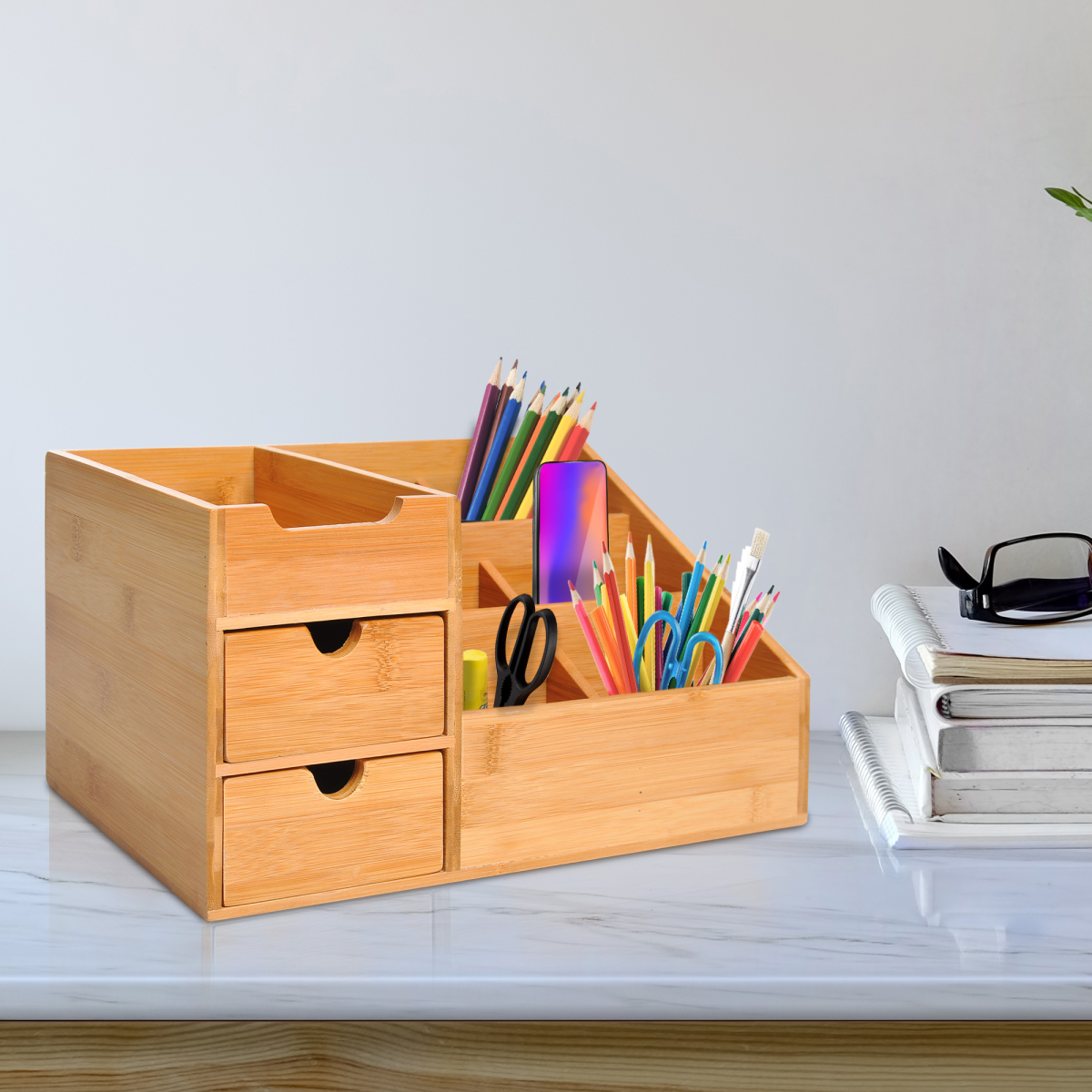 cortex-london-kensington-bamboo-desktop-organiser-two-drawers-seven-compartments