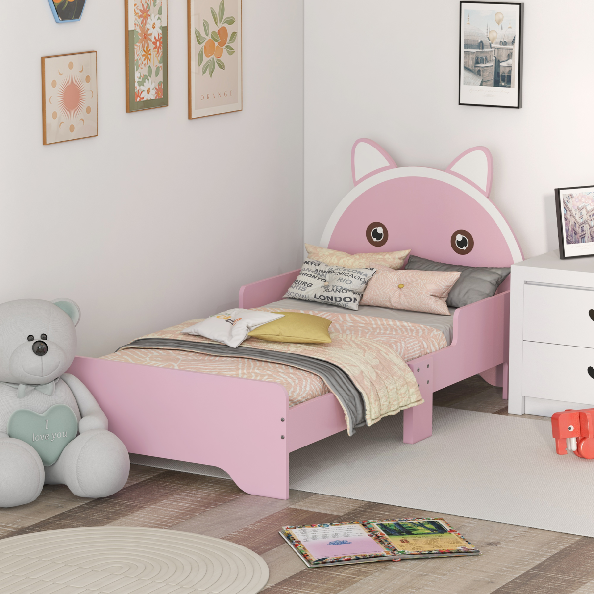 cortex-london-windsor-cat-toddler-bed-frame-pink-guardrails