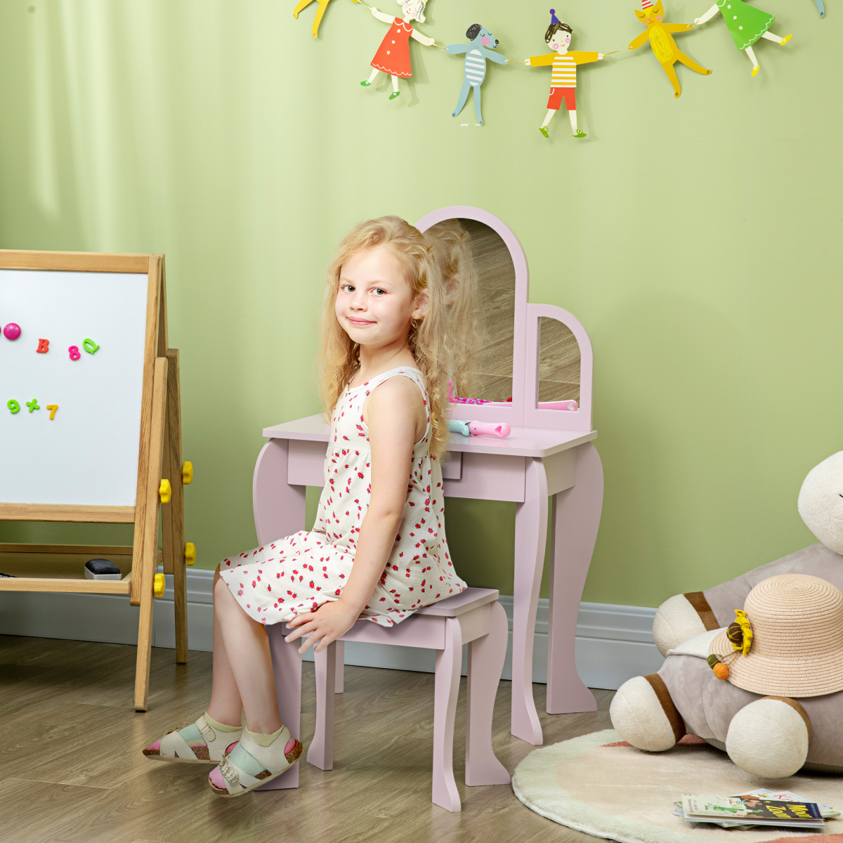 cortex-london-windsor-kids-pink-dressing-table-stool-mirror-drawer