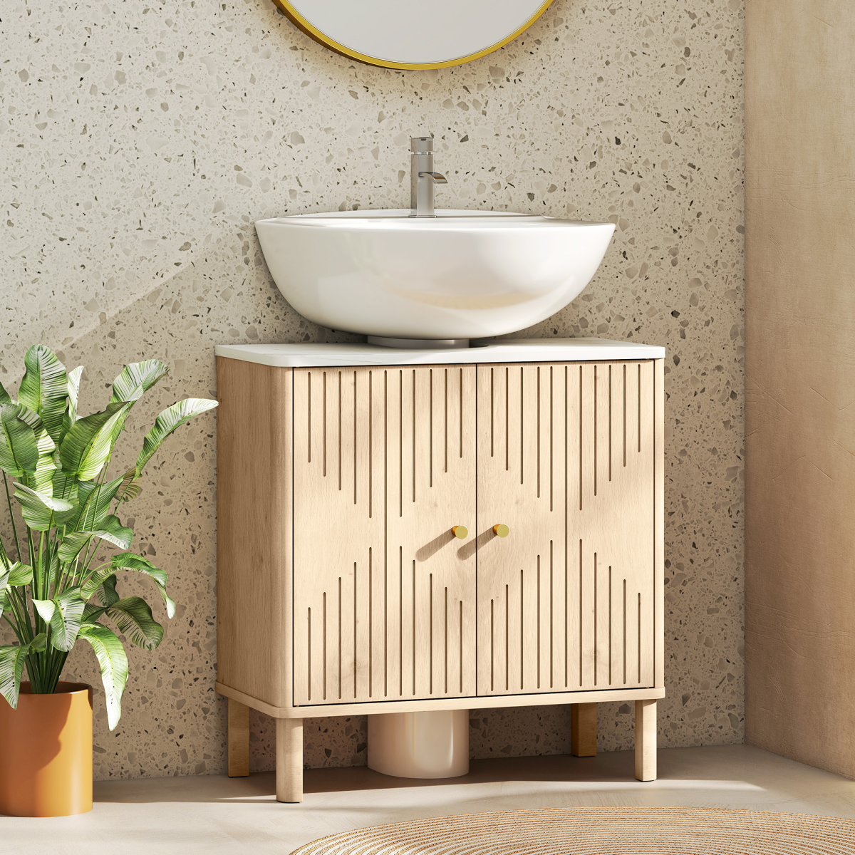 HOMCOM Under Sink Bathroom Cabinet for Basin without or with Pedestal, Oak