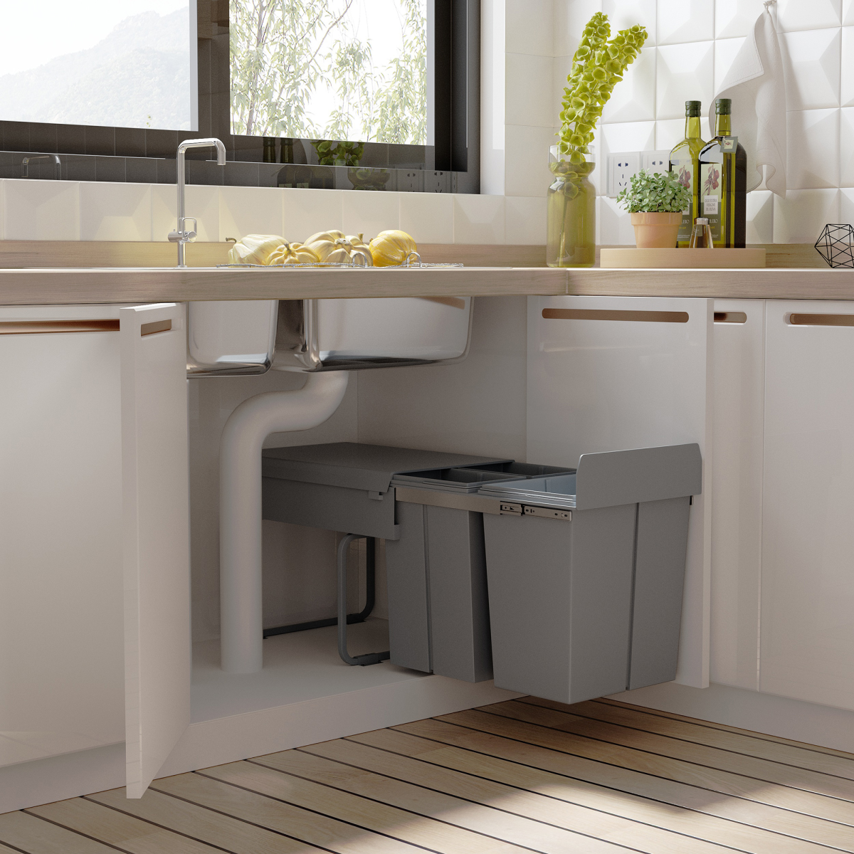 cortex-london-windsor-pull-out-recycling-waste-bin-cabinet-40l-grey