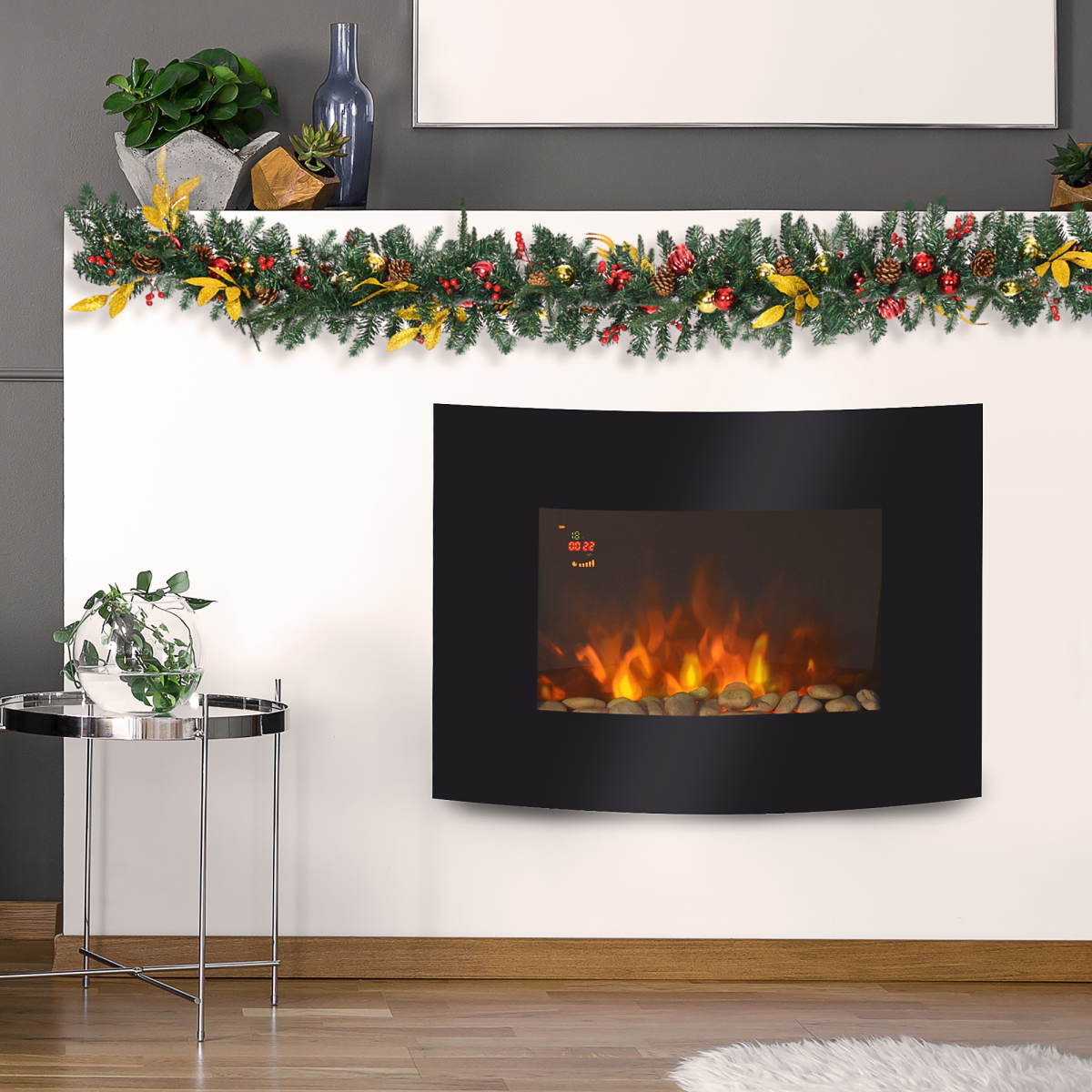 Electric Wall Mounted Fire Place Slimline Plasma Fan Heater Backlit 900/1800W