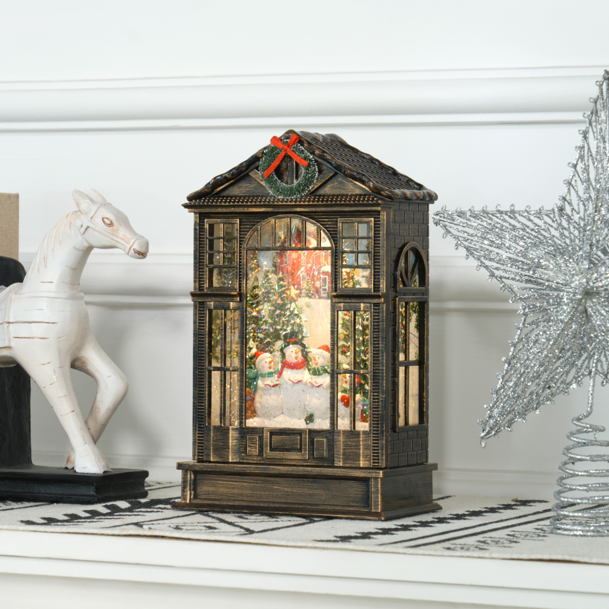 HOMCOM Christmas Snow Globe Lantern with Lights for Holiday, Bronze Tone