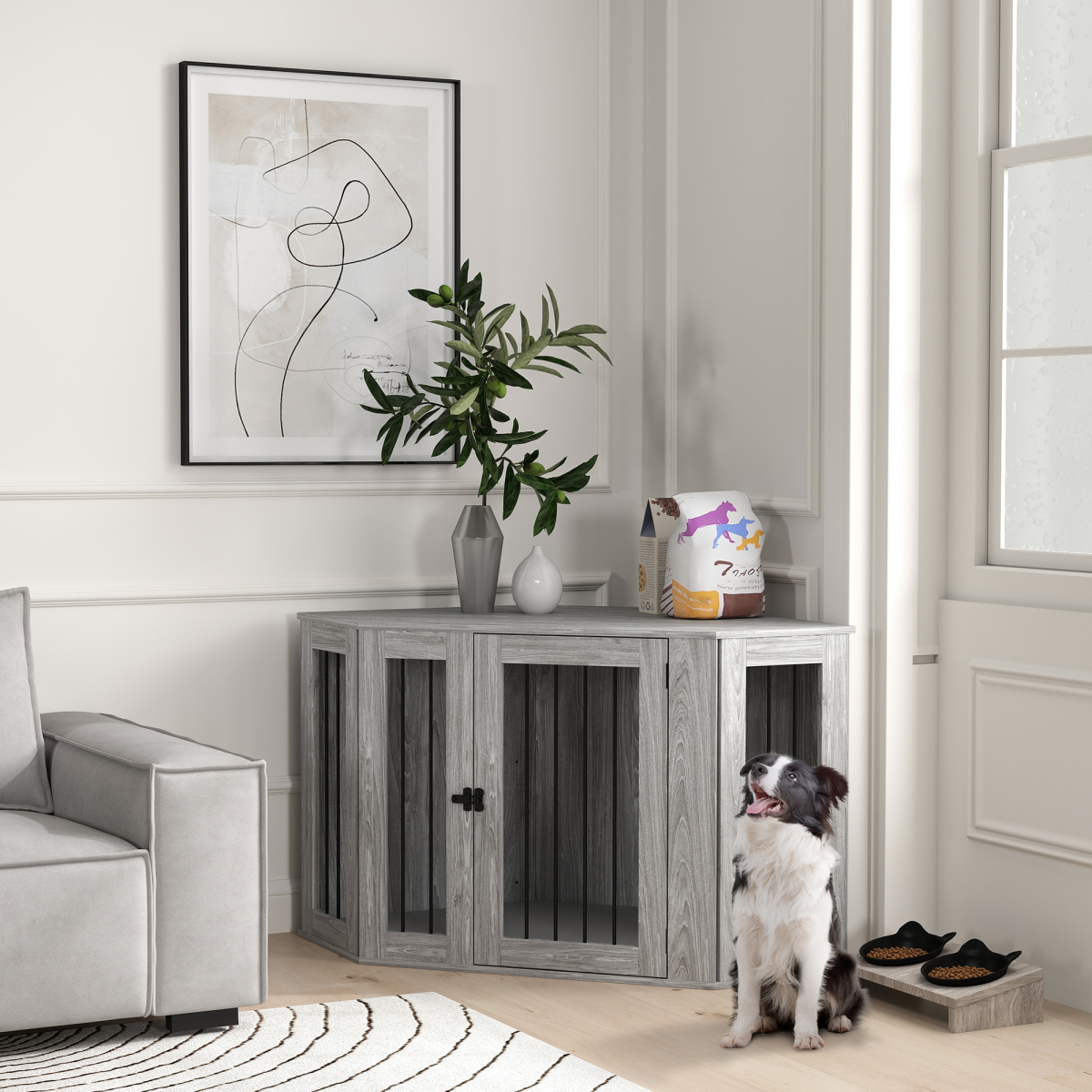 cortex-london-kensington-grey-medium-dog-crate-side-table-cushion