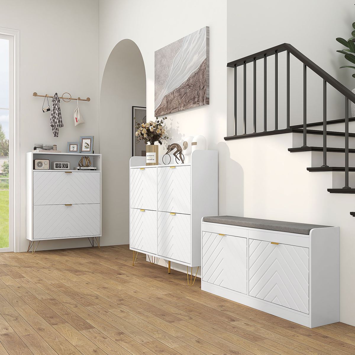cortex-london-windsor-narrow-shoe-storage-cabinet-two-flip-drawers-white-gold-tone