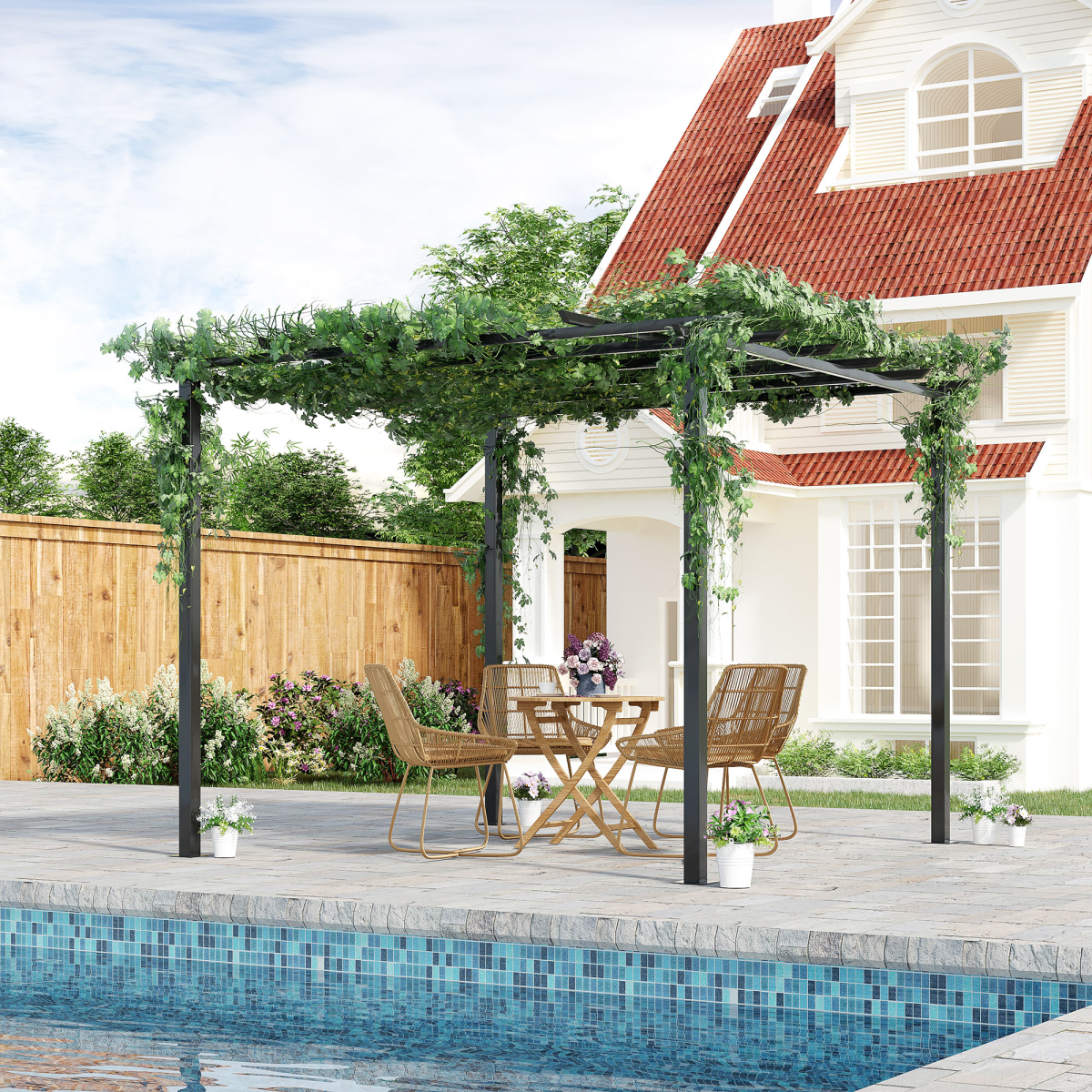Outsunny 3x3 m Metal Pergola, 300Lx300Wx230H cm-Black