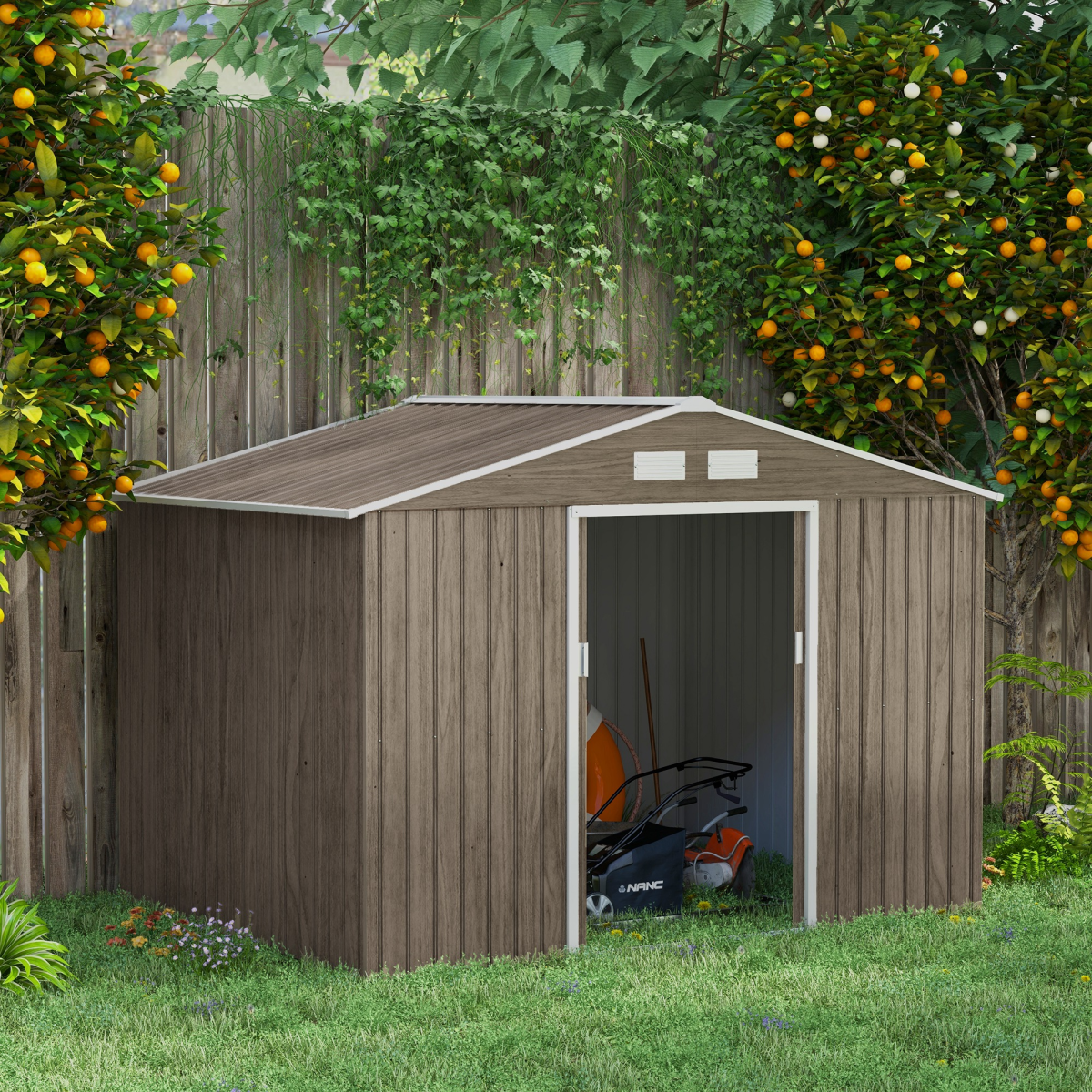 cortex-london-windsor-galvanised-steel-garden-shed-locking-door-light-brown