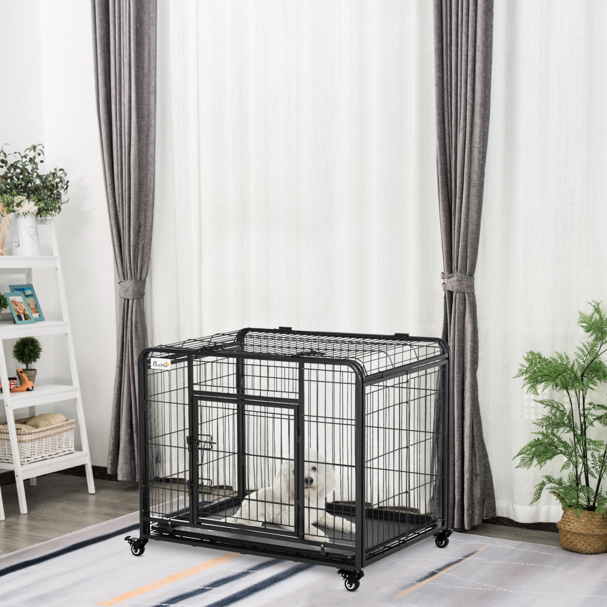 cortex-london-windsor-metal-dog-cage-locking-door-wheels-dark-grey