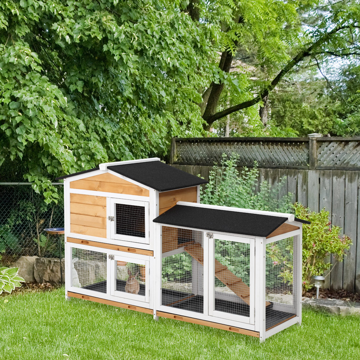 cortex-london-windsor-two-tier-wooden-rabbit-hutch-fir-wood-metal-wire-outdoor