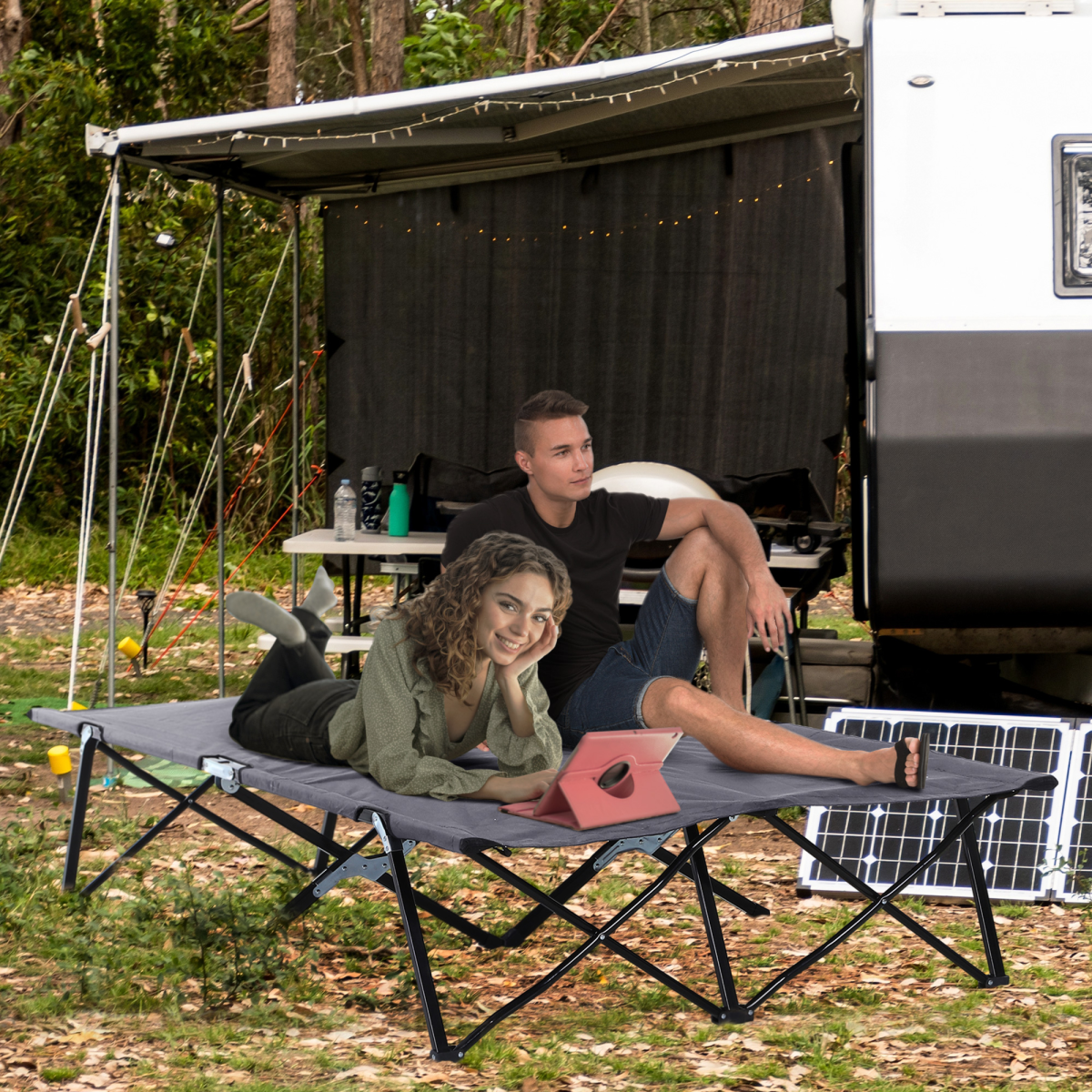 cortex-london-york-double-camping-folding-cot-grey