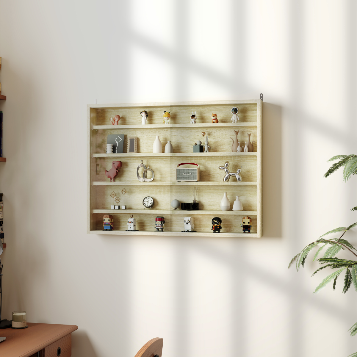 cortex-london-york-oak-five-tier-wall-display-shelf-cabinet-glass-doors