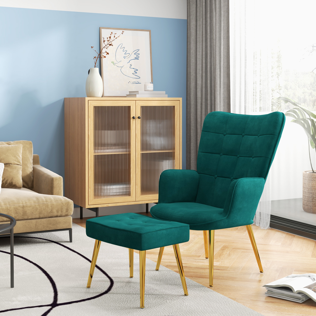 cortex-london-kensington-button-tufted-armchair-footstool-dark-green-gold-tone-steel-legs