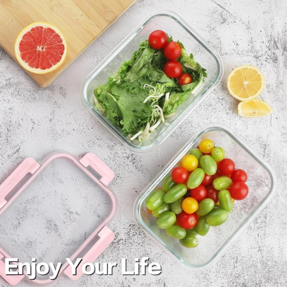 Glass Food Storage Containers with Lids - 5 Airtight Food Storage Containers-粉色