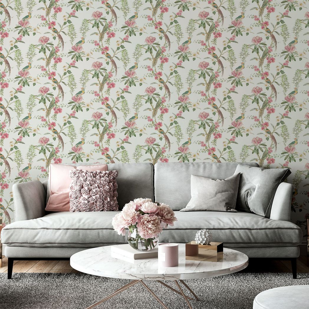 cortex-london-kensington-exotic-garden-pink-green-wallpaper-birds-flowers-cream-background