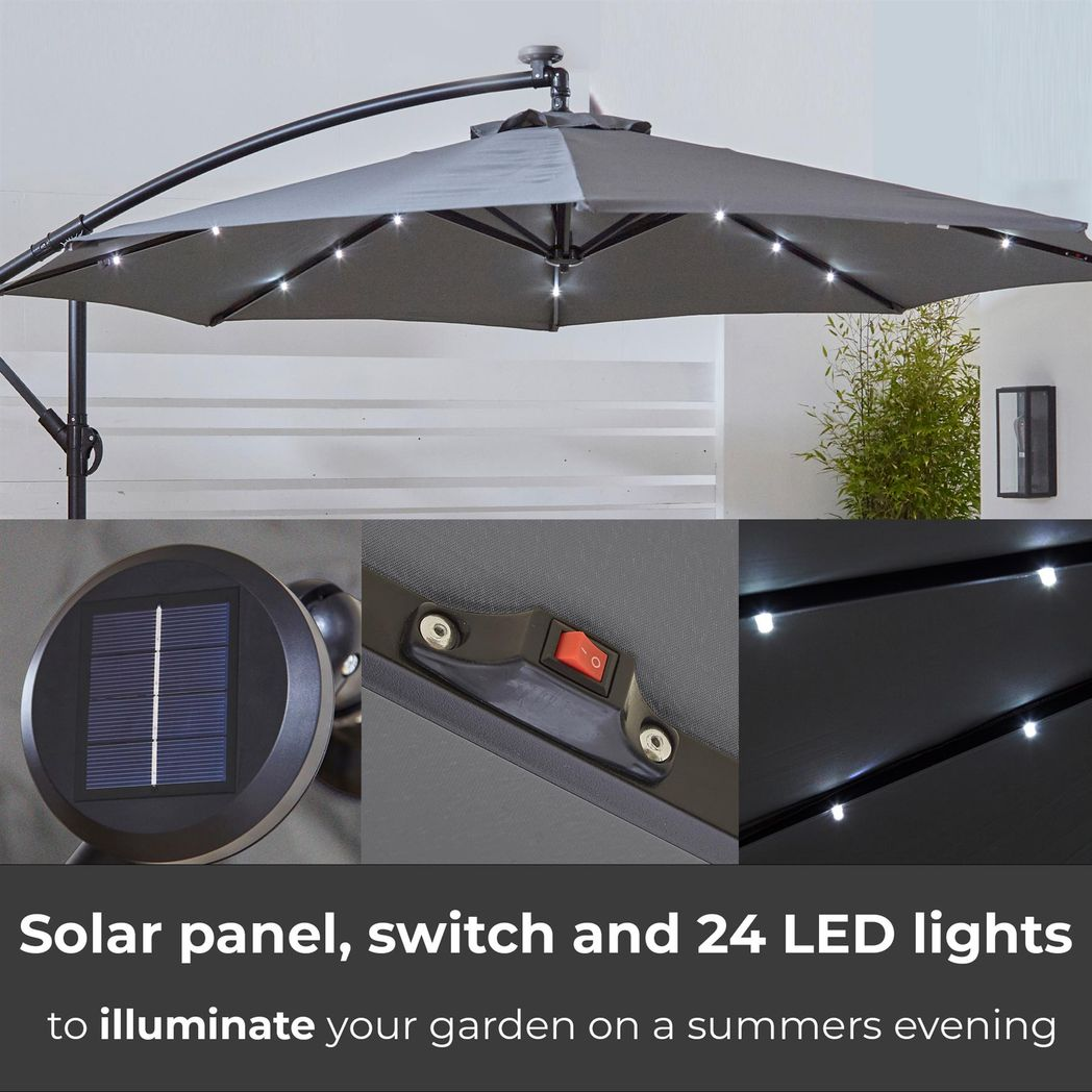 Neo 3M Grey Outdoor Freestanding Parasol with Led Lights