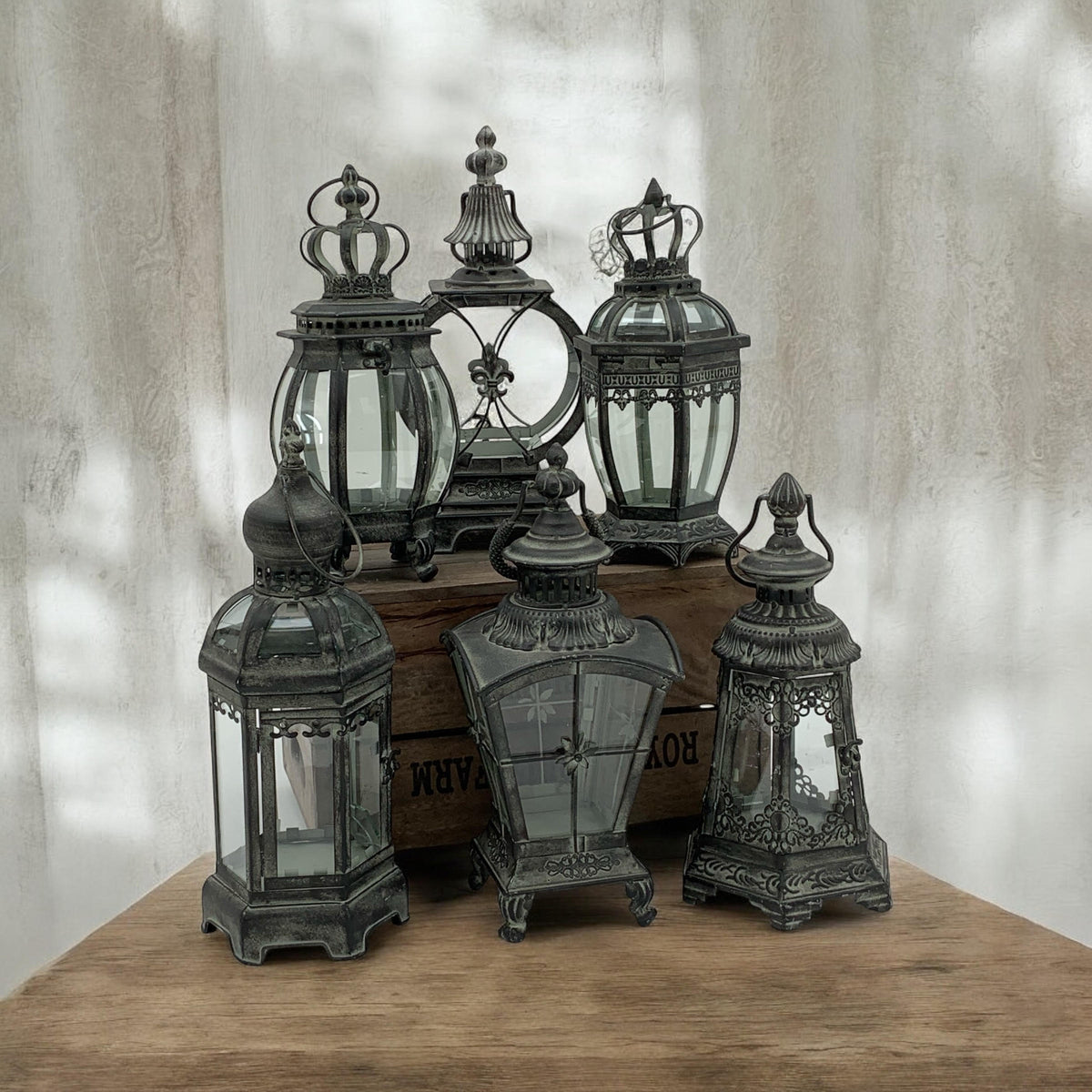Stylish & Elegant Stunning Set of 6 Metal Bronze Tealight Lantern Holders – Art Deco Style with Painted Metal Frame, Glass Panels, Perfect for Flameless/LED Candles, Indoor & Outdoor Décor
