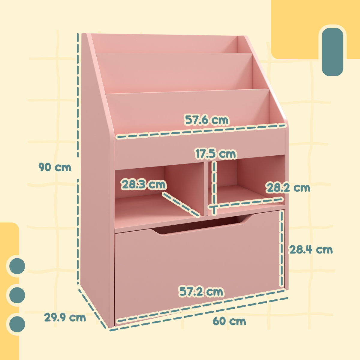 cortex-london-windsor-pink-kids-bookcase-toy-storage-drawer-wheels
