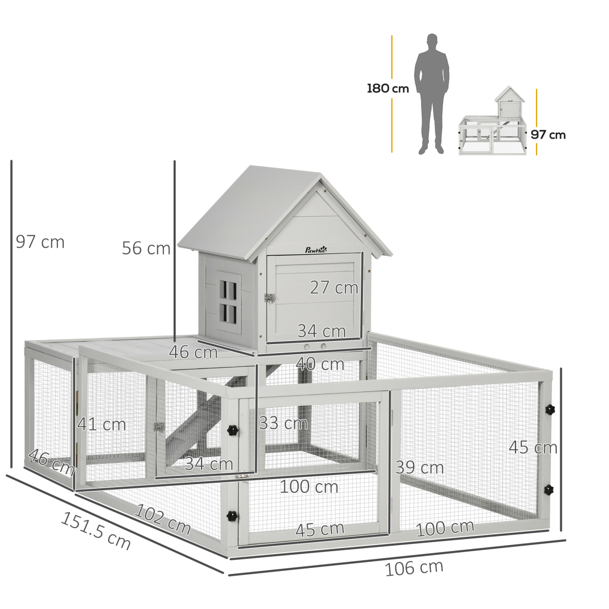 cortex-london-windsor-pawhut-rabbit-hutch-fenced-run-removable-tray-grey