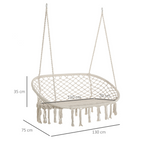Hanging Hammock Chair Cotton Rope Swing & Metal Frame Large Macrame, Cream White