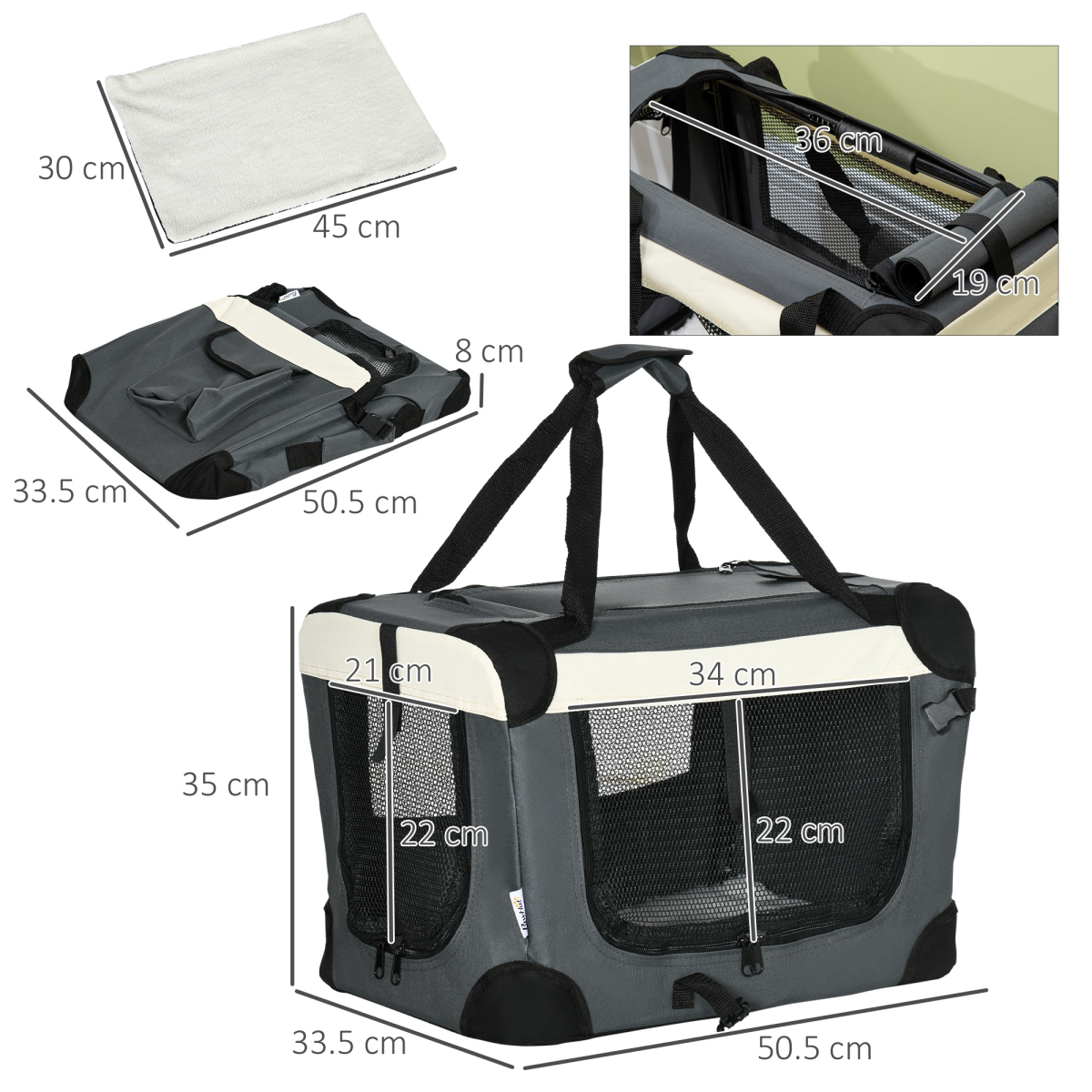 cortex-london-windsor-51cm-foldable-pet-carrier-grey-pawhut