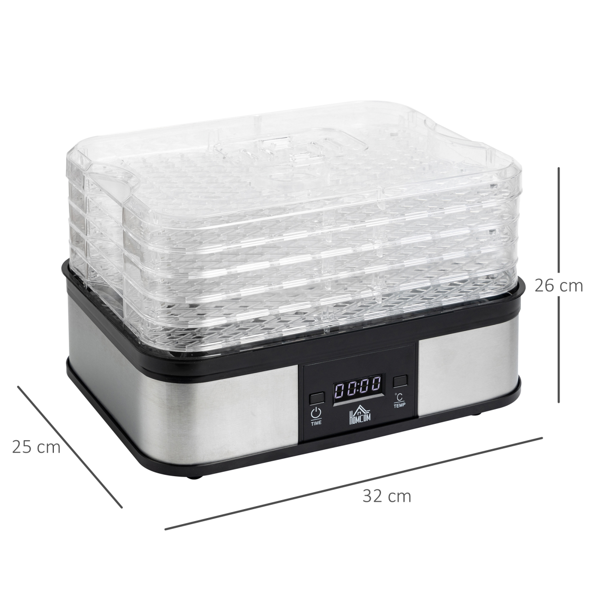 cortex-london-windsor-five-tier-245w-stainless-steel-food-dehydrator-lcd-silver