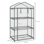 3 Tier Mini Greenhouse Roll Up Door Wire Shelves, 69x49x125cm, Clear