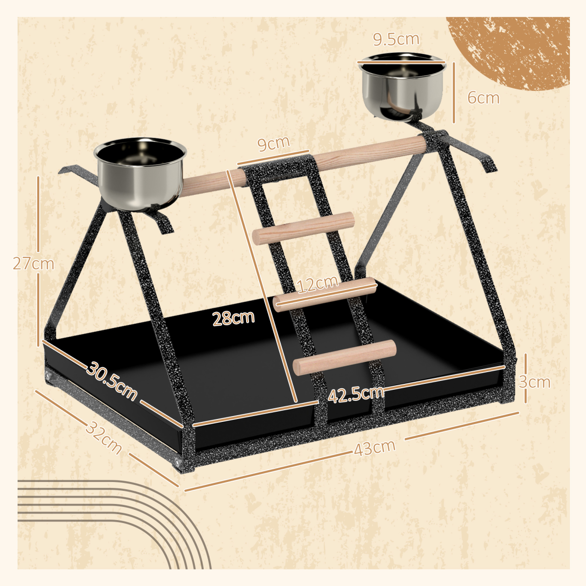 cortex-london-windsor-portable-bird-stand-stainless-steel-base-wooden-perch-ladder-bowls