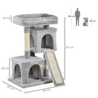 Cat Rest & Play Activity Tree w/ 2 House Cushion Perch Scratching Post Grey