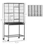 Rolling Bird Cage w/ Detachable Stand, Storage Shelf, Wood Perch, Food Container