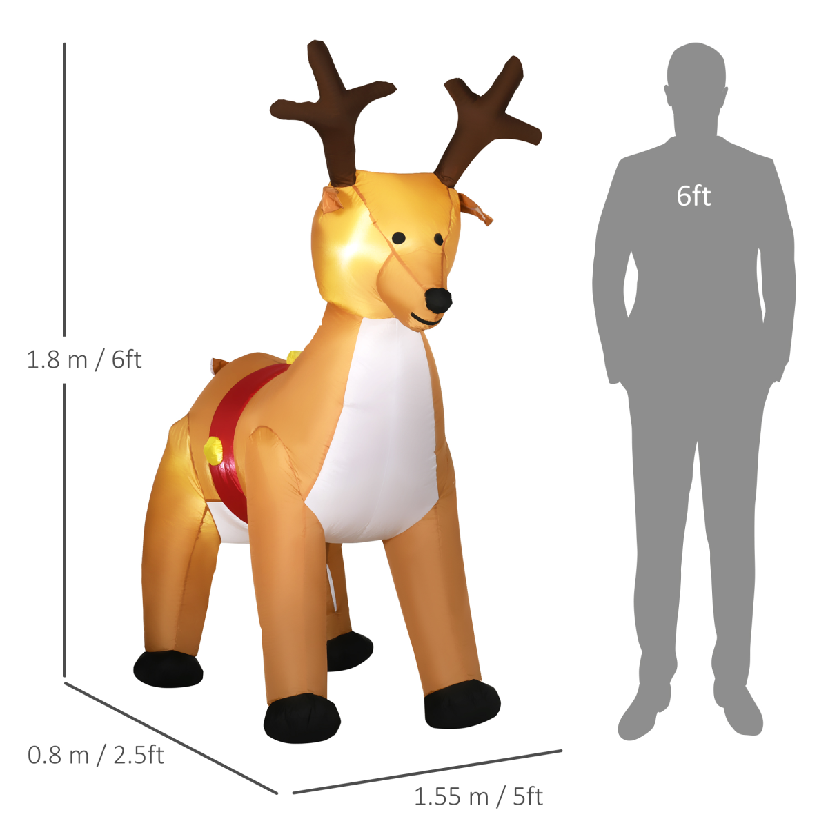 6ft Christmas Inflatable Reindeer Deco Xmas  Lights Indoor and Outdoor Animal