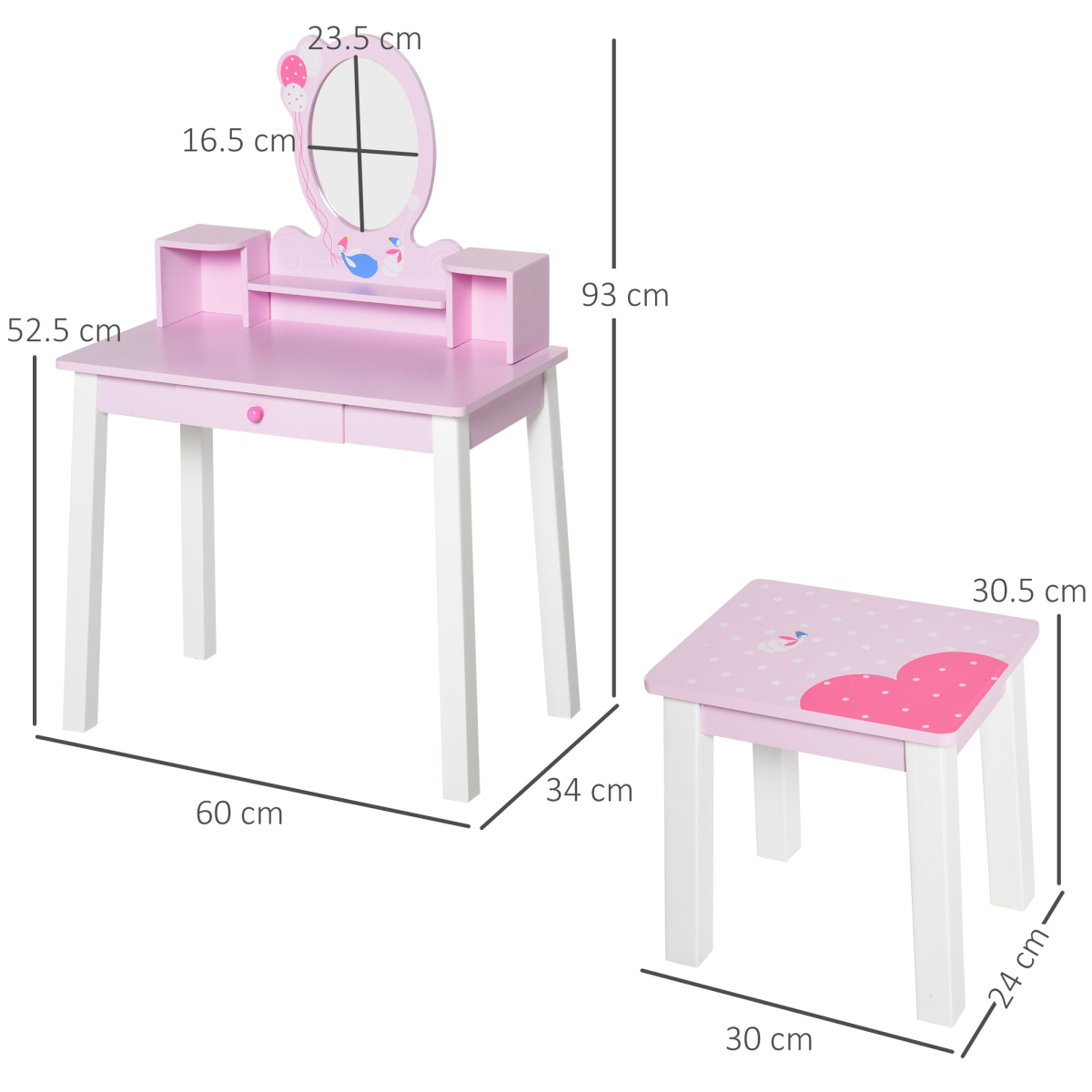 cortex-london-windsor-kids-pink-dressing-table-stool-set-with-storage