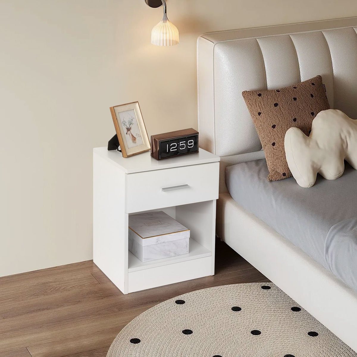 cortex-london-york-white-two-tier-bedside-cabinet-particleboard-drawer-open-shelf