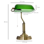Banker's Table Lamp Desk Lamp w/Antique Bronze Base, Glass Shade and Pull Rope