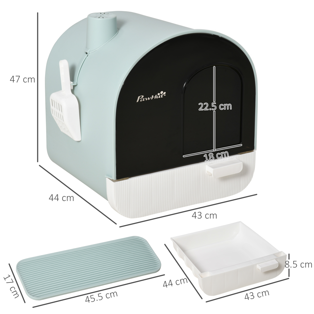 cortex-london-windsor-hooded-cat-litter-tray-with-scoop-filter-flap-door-green-43x44x47-cm