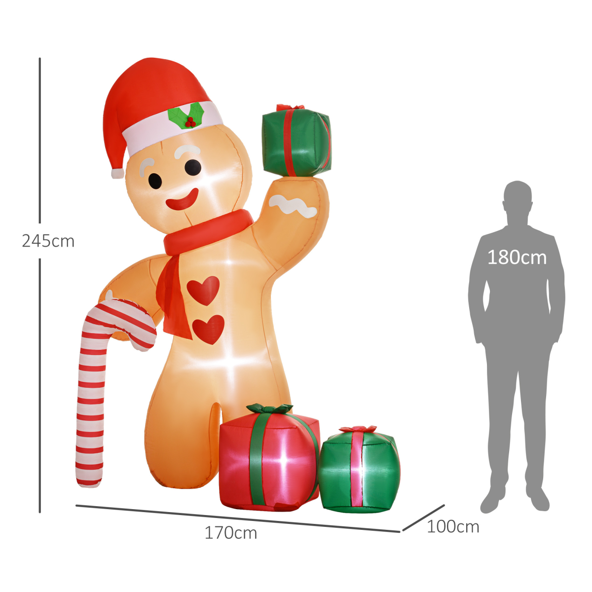 Outsunny 8FT Christmas Blow Up Gingerbread Man with Candy Cane for Party