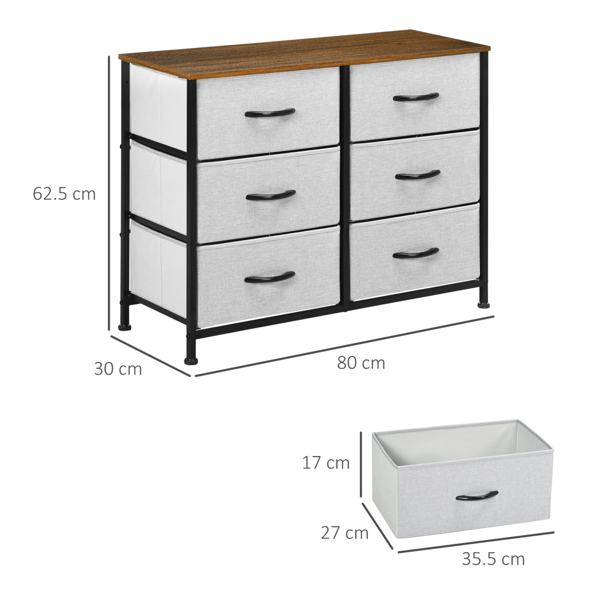 cortex-london-windsor-six-drawer-grey-fabric-chest-wood-effect-top
