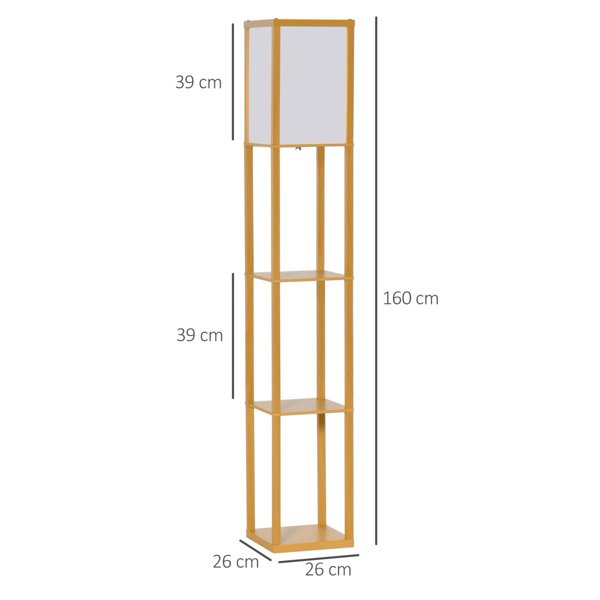 4-Tier Floor Lamp, Floor Light with Storage Shelf, Natural 3-Tier