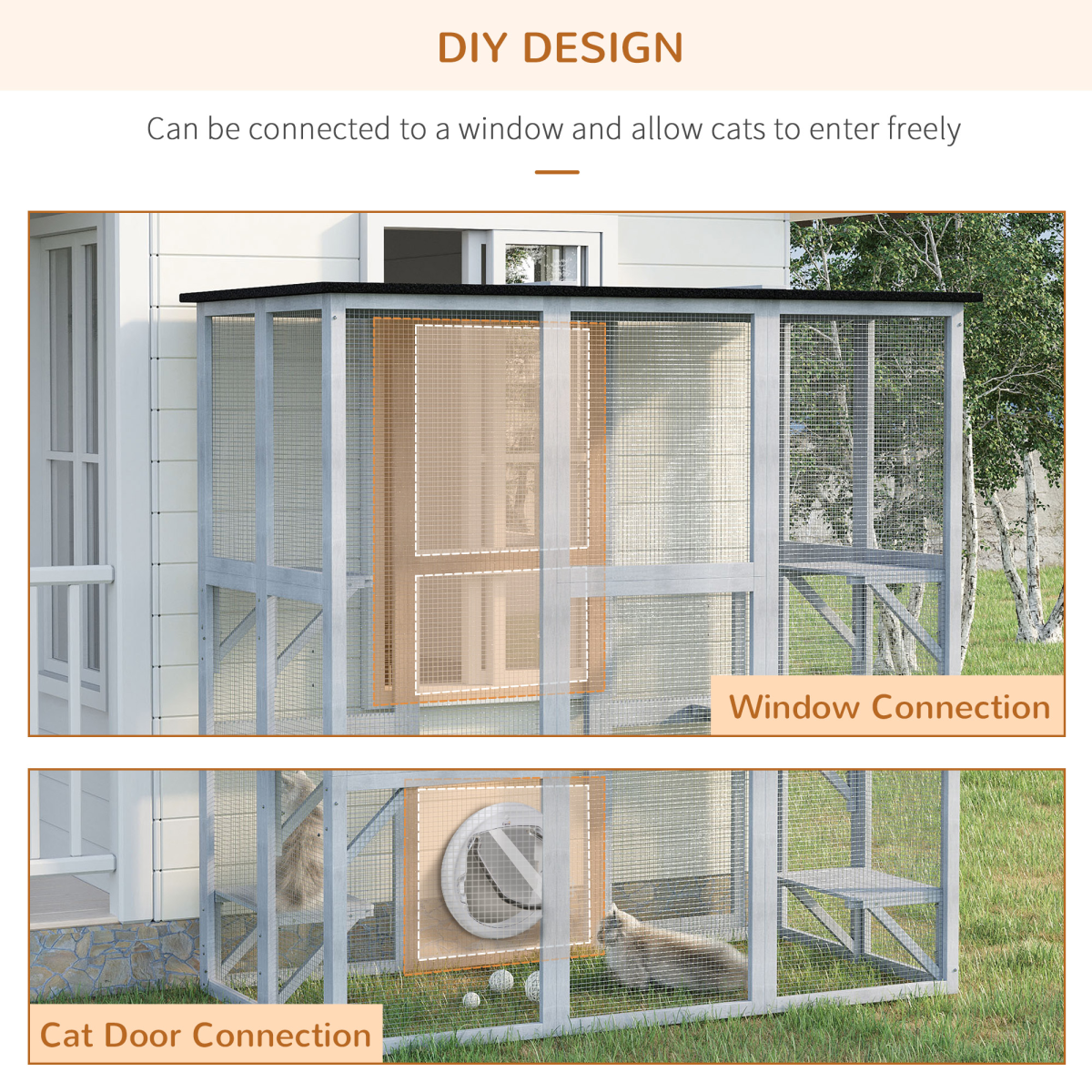 PawHut Wooden Cat House with Platforms, Cat Cage for Multiple Kittens