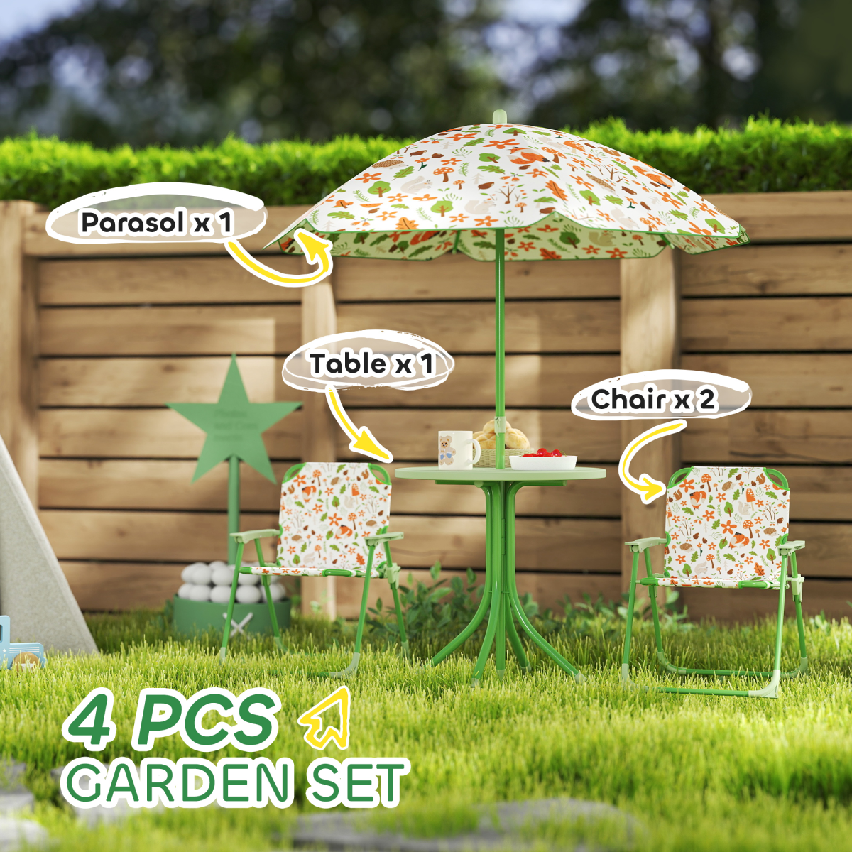 cortex-london-windsor-fox-kids-outdoor-table-chairs-parasol-set-green